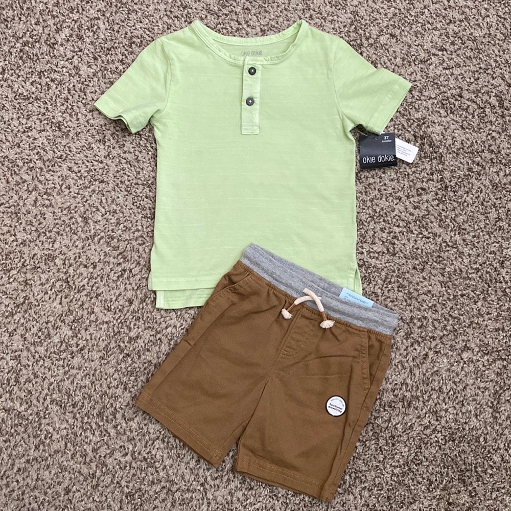 NWT Toddler Boys Adorable Henley Tee and Shorts Set